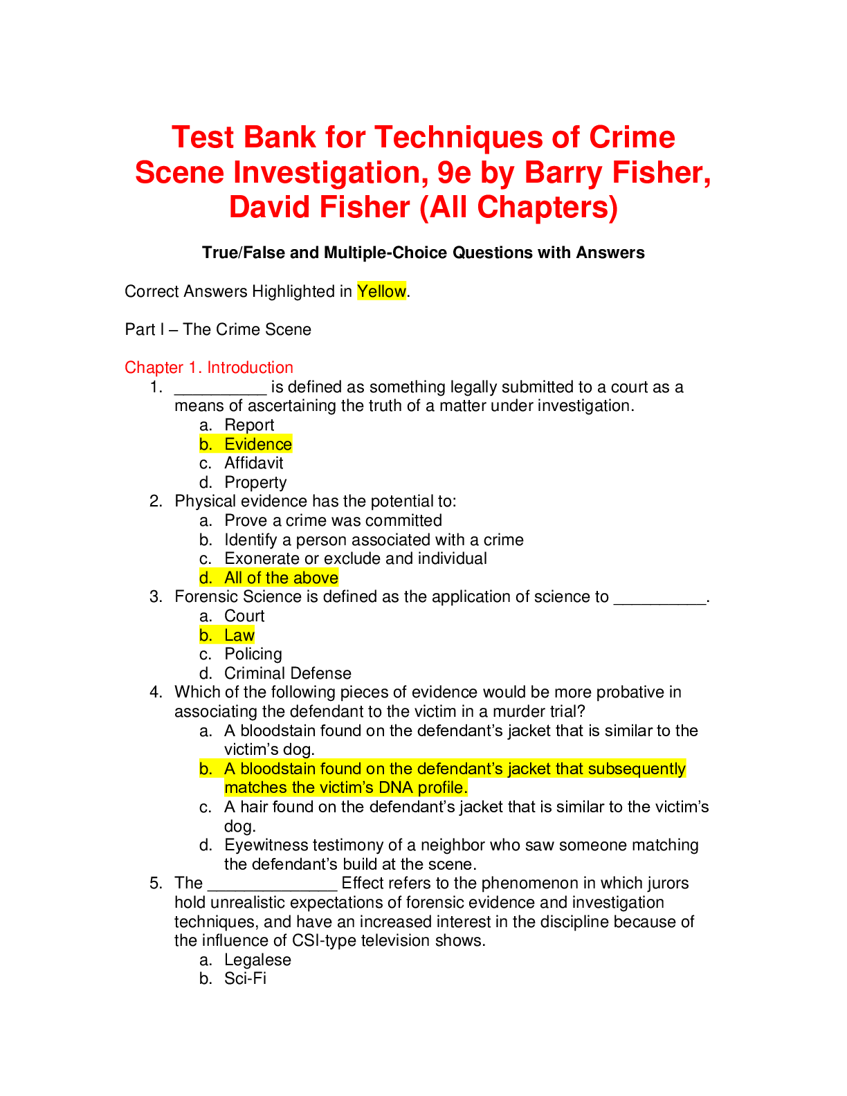 Preview of Techniques of Crime Scene Investigation, 9e by Barry Fisher, David Fisher (Test Bank)